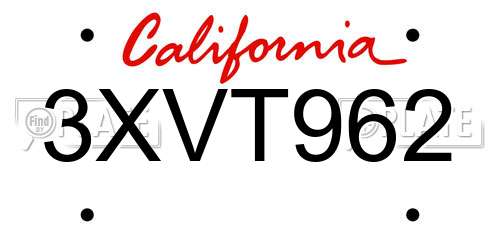 3XVT962 California License Plate