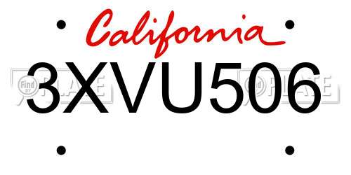 3XVU506 California License Plate