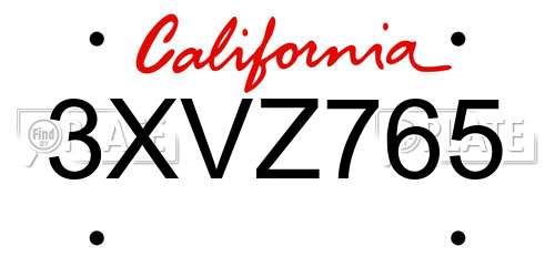3XVZ765 California License Plate