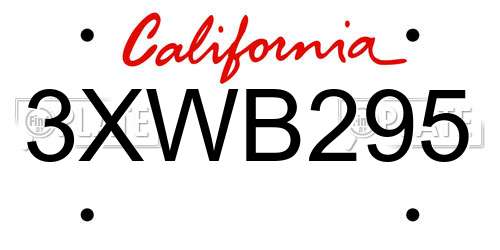 3XWB295 California License Plate