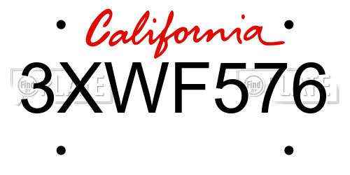 3XWF576 California License Plate