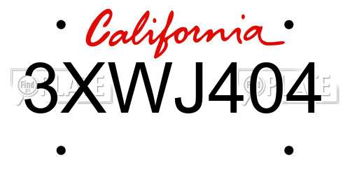 3XWJ404 California License Plate