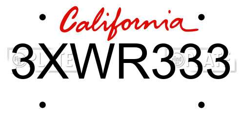 3XWR333 California License Plate