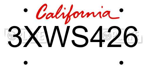 3XWS426 California License Plate