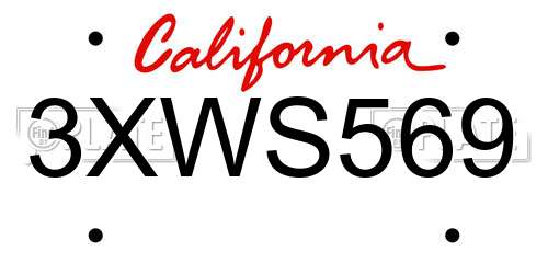 3XWS569 California License Plate