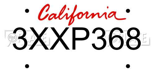 3XXP368 California License Plate