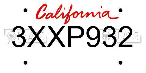 3XXP932 California License Plate
