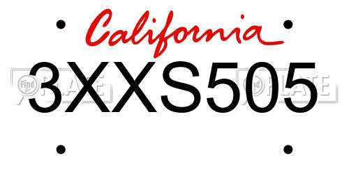 3XXS505 California License Plate