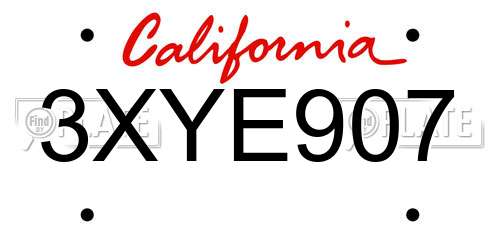 3XYE907 California License Plate