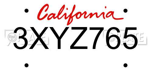 3XYZ765 California License Plate