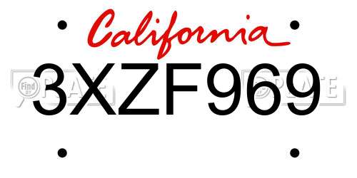 3XZF969 California License Plate