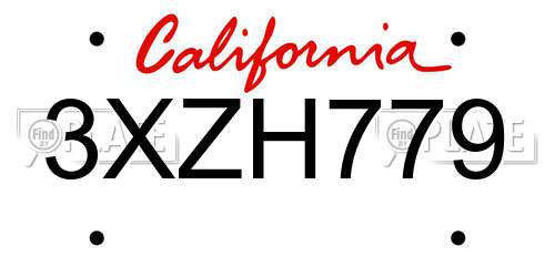 3XZH779 California License Plate