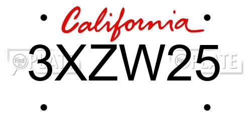 3XZW25 California License Plate