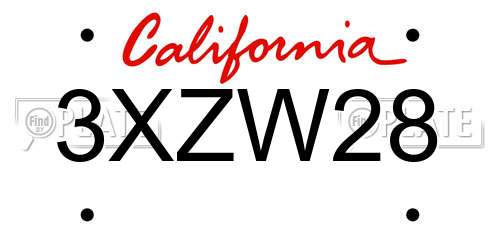 3XZW28 California License Plate