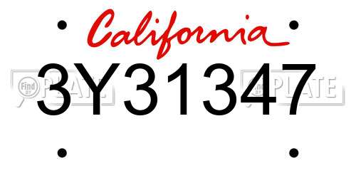3Y31347 California License Plate
