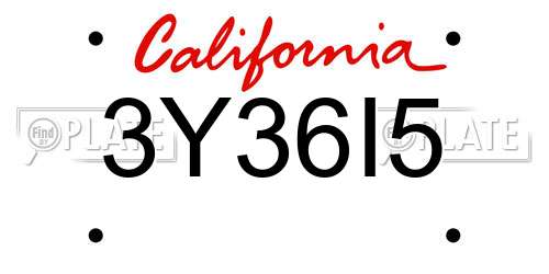 3Y36I5 California License Plate