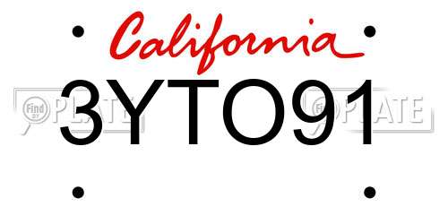 3YTO91 California License Plate