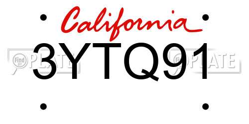 3YTQ91 California License Plate