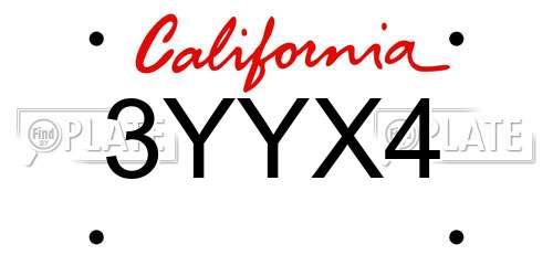 3YYX4 California License Plate