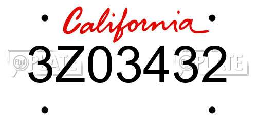 3Z03432 California License Plate