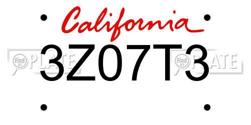 3Z07T3 California License Plate