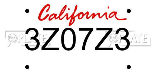 3Z07Z3 California License Plate