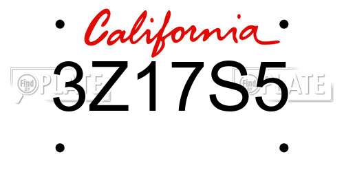 3Z17S5 California License Plate