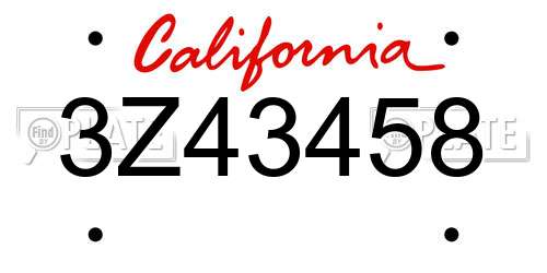 3Z43458 California License Plate