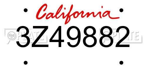 3Z49882 California License Plate