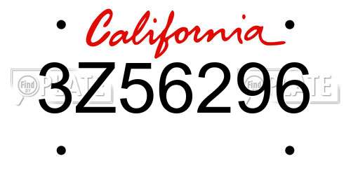 3Z56296 California License Plate