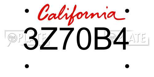 3Z70B4 California License Plate