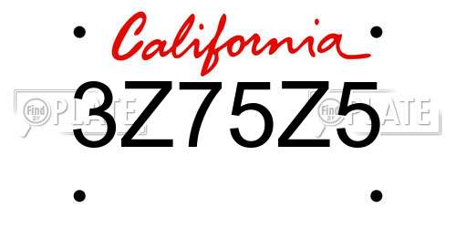 3Z75Z5 California License Plate