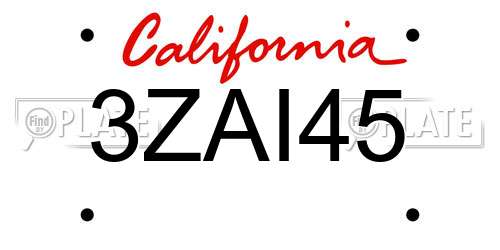 3ZAI45 California License Plate