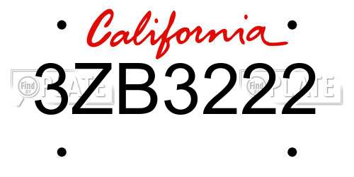 3ZB3222 California License Plate