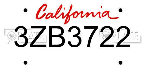 3ZB3722 California License Plate