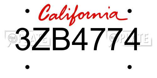 3ZB4774 California License Plate