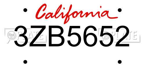 3ZB5652 California License Plate