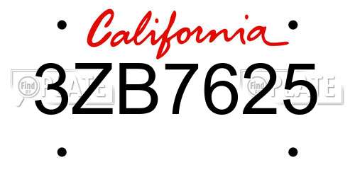 3ZB7625 California License Plate