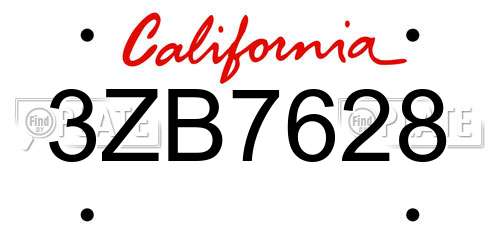 3ZB7628 California License Plate