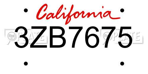 3ZB7675 California License Plate