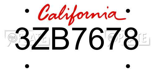 3ZB7678 California License Plate