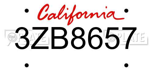 3ZB8657 California License Plate