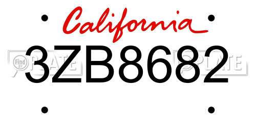 3ZB8682 California License Plate