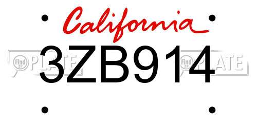 3ZB914 California License Plate