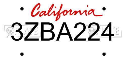3ZBA224 California License Plate