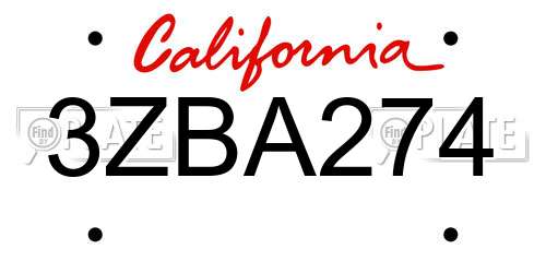 3ZBA274 California License Plate