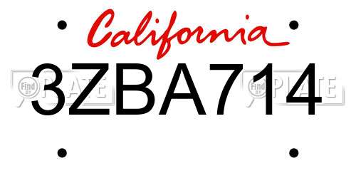 3ZBA714 California License Plate