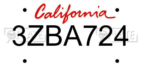 3ZBA724 California License Plate