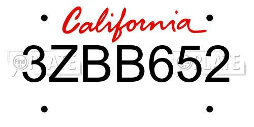 3ZBB652 California License Plate