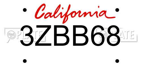 3ZBB68 California License Plate